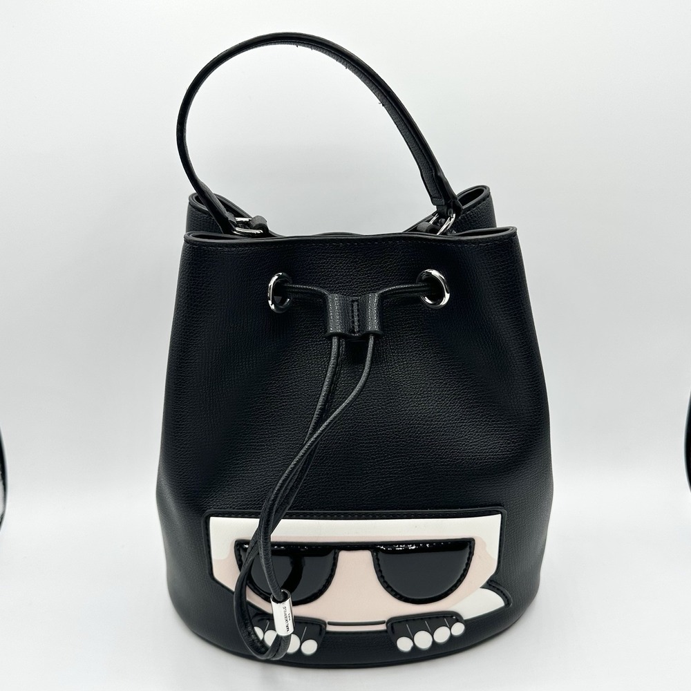 Karl Lagerfeld Paris Maybelle Black Bucket Bag Purse READ